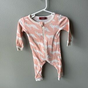 Milkbarn Pink and White Fox Organic Cotton Zipper Pajamas